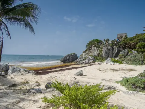 Playa junto a las ruinas mayas de Tulum